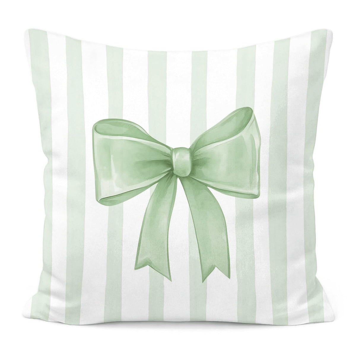 Pink Bow Decorative Throw Pillow 18x18 Inch – Cute Blush Pink Striped Pillow Cover for Girls Room, Baby Nursery, Sofa or Bedroom Decor
