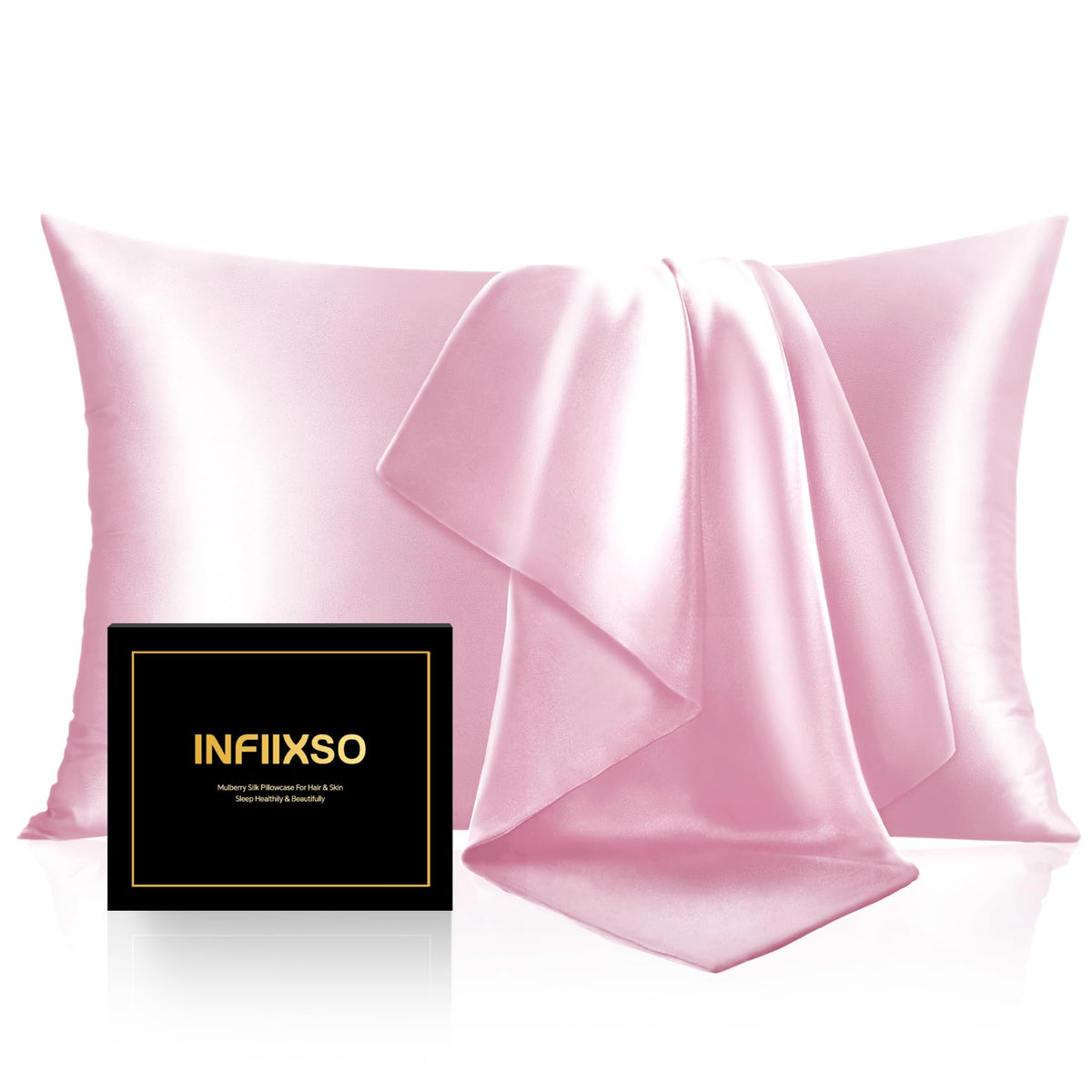 INFIIXSO Silk Pillow Cases 2 Pack, Standard Size, Hidden Zipper, Light Grey