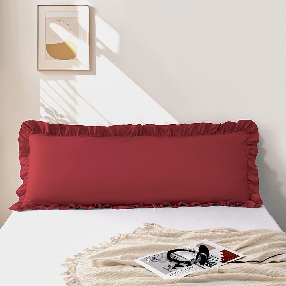Ruffle Pillow Case Standard Size Set of 2, Pink, 20"x26"