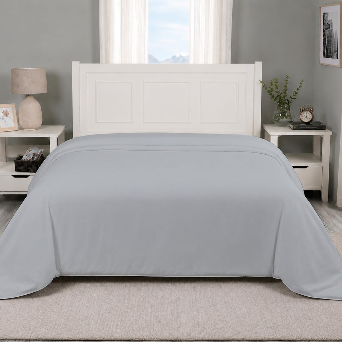 Carressa Linen King Duvet Cover - 100% Egyptian Cotton 600 Series King Size Cotton Duvet Cover (3 PC, White), Soft Cooling, Sateen Weave Comforter Protector, Hidden Zipper Closure & 7 Corner Ties