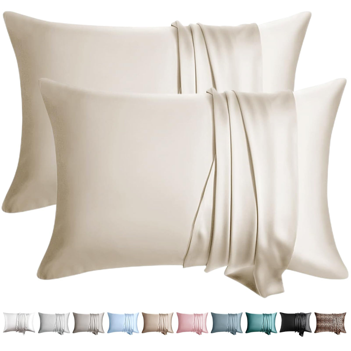 100% Silk Pillow Cases 2 Pack Queen Size Mulberry Silk Pillowcase for Hair and Skin Set of 2 Highest Grade 6A Silk Soft Breathable Cooling with Hidden Zipper, Grey