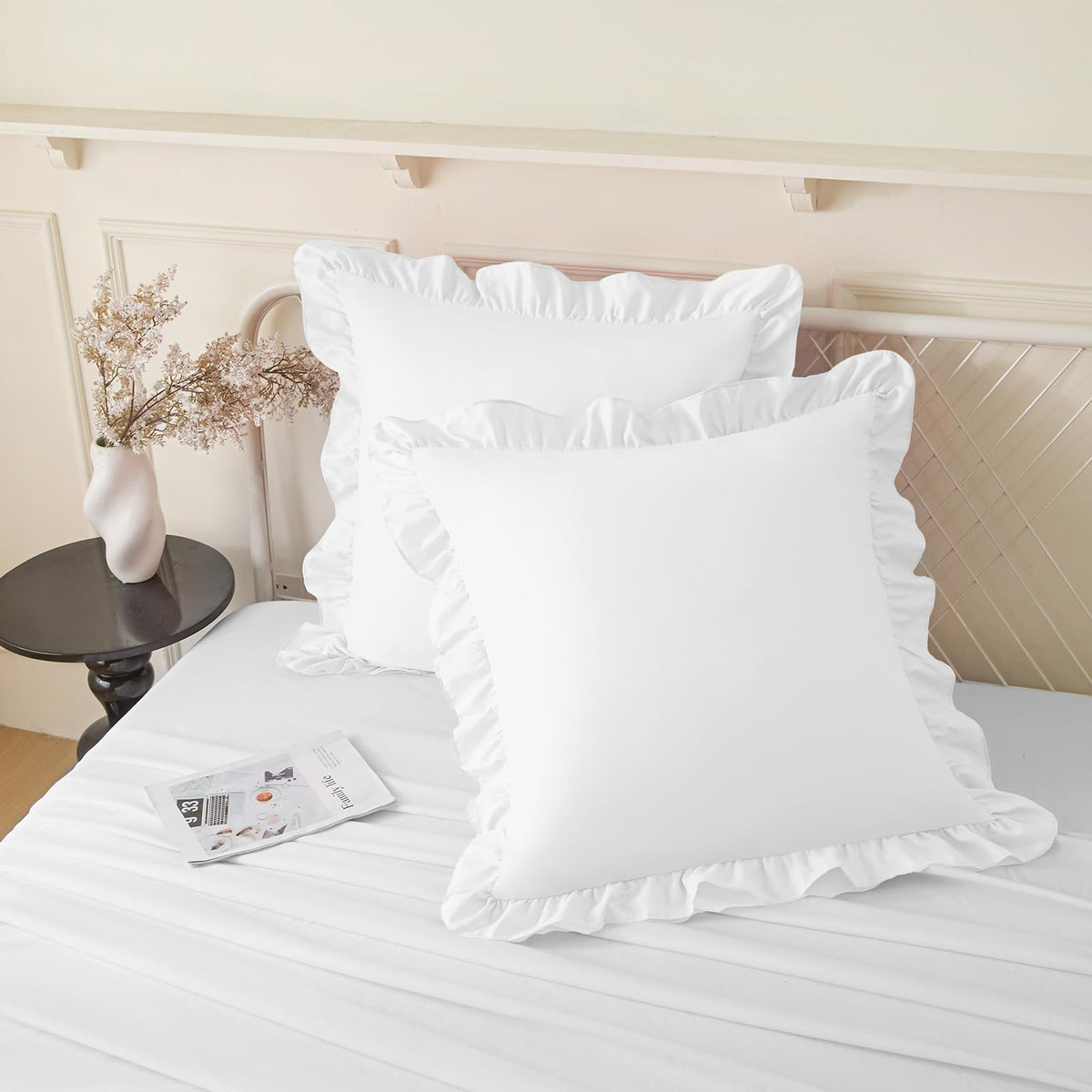KKJIAF 2 Pack Ruffle Pillow Cases 18x18 Inches, White