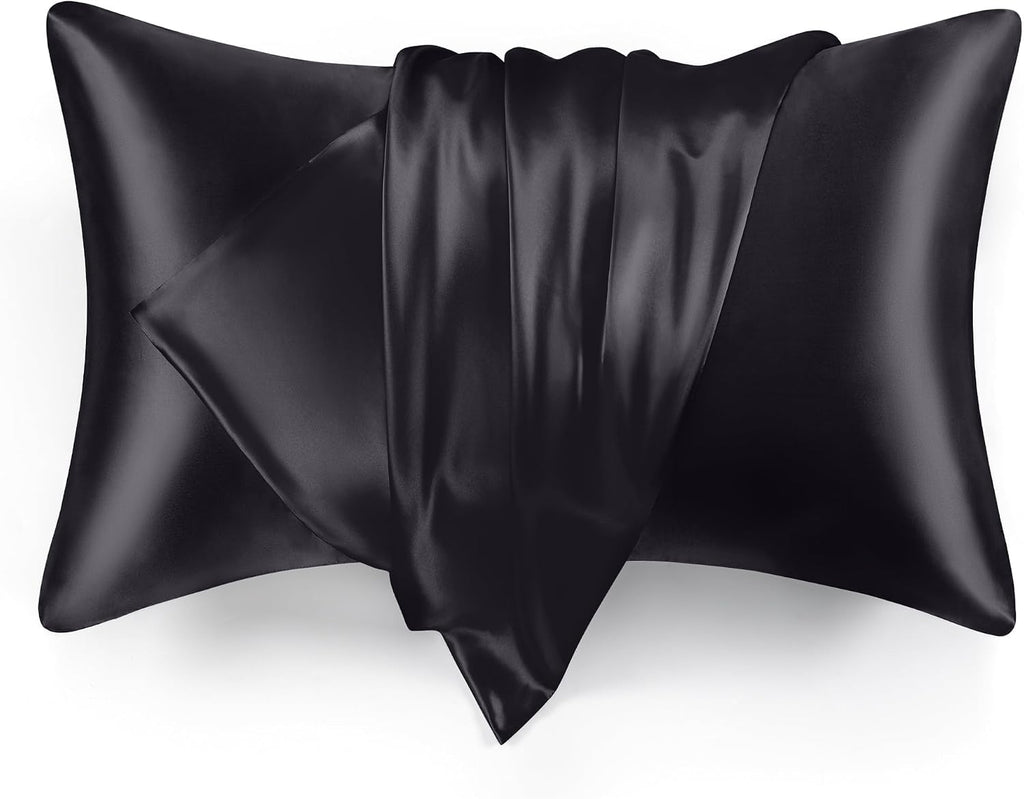 Love's cabin Satin Pillowcase Set of 2 Queen Size 20x30, Cooling Pillow Covers for Hair and Skin, Silky Smooth with Envelope Closure, Similar to Silk, Black
