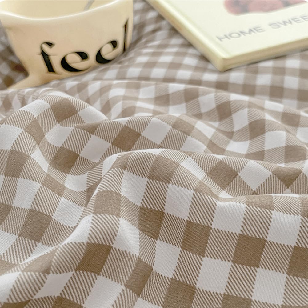 Nayoroom Gingham Duvet Cover Set Queen Brown Tan Plaid Checkered Bedding