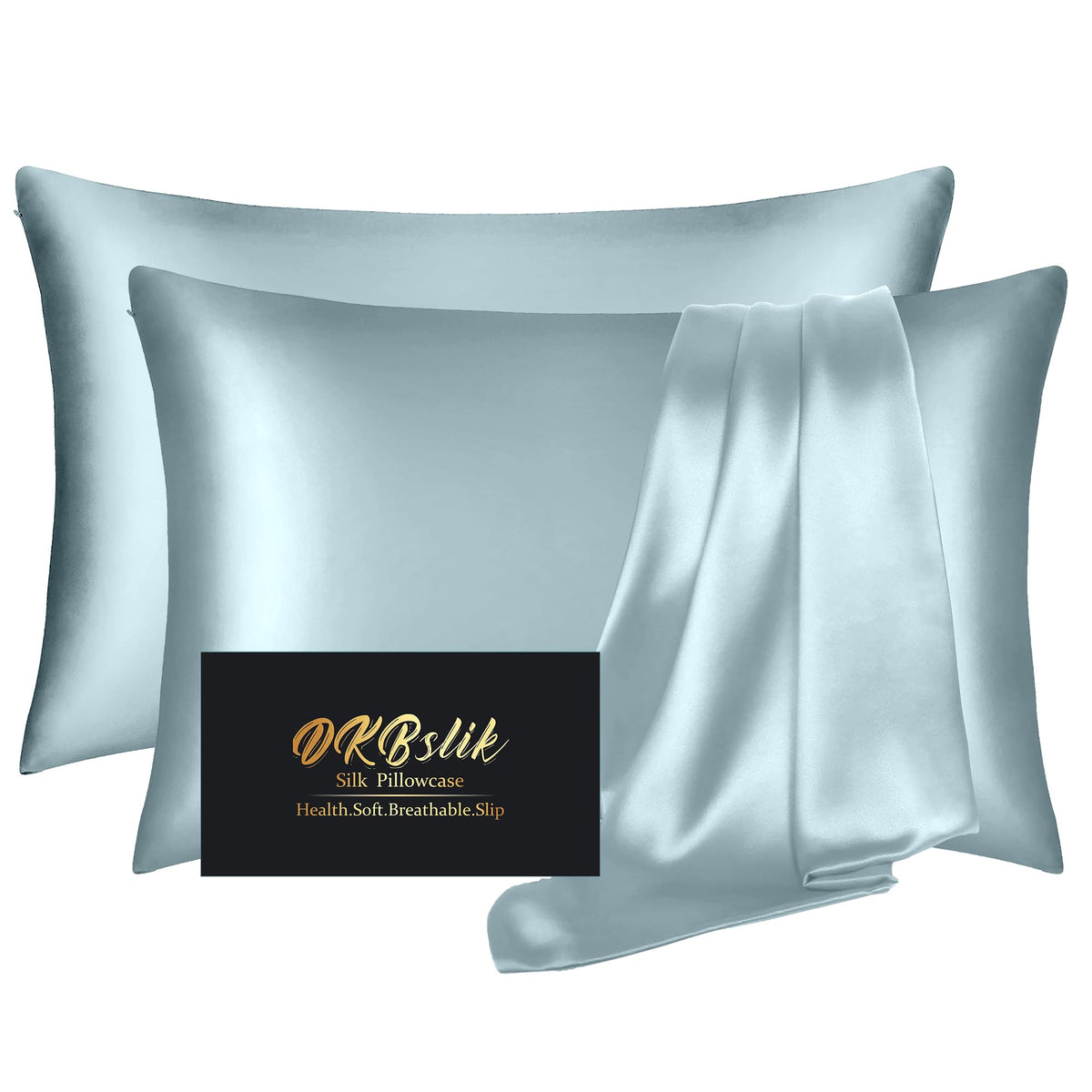 Silk Pillowcase for Hair and Skin, Mulberry Silk Pillow Cases Standard Size, Anti Acne Cooling Sleep Both Sides Natural Silk Satin Pillow Covers with Hidden Zipper, Gifts for Women Men, Ash Blue