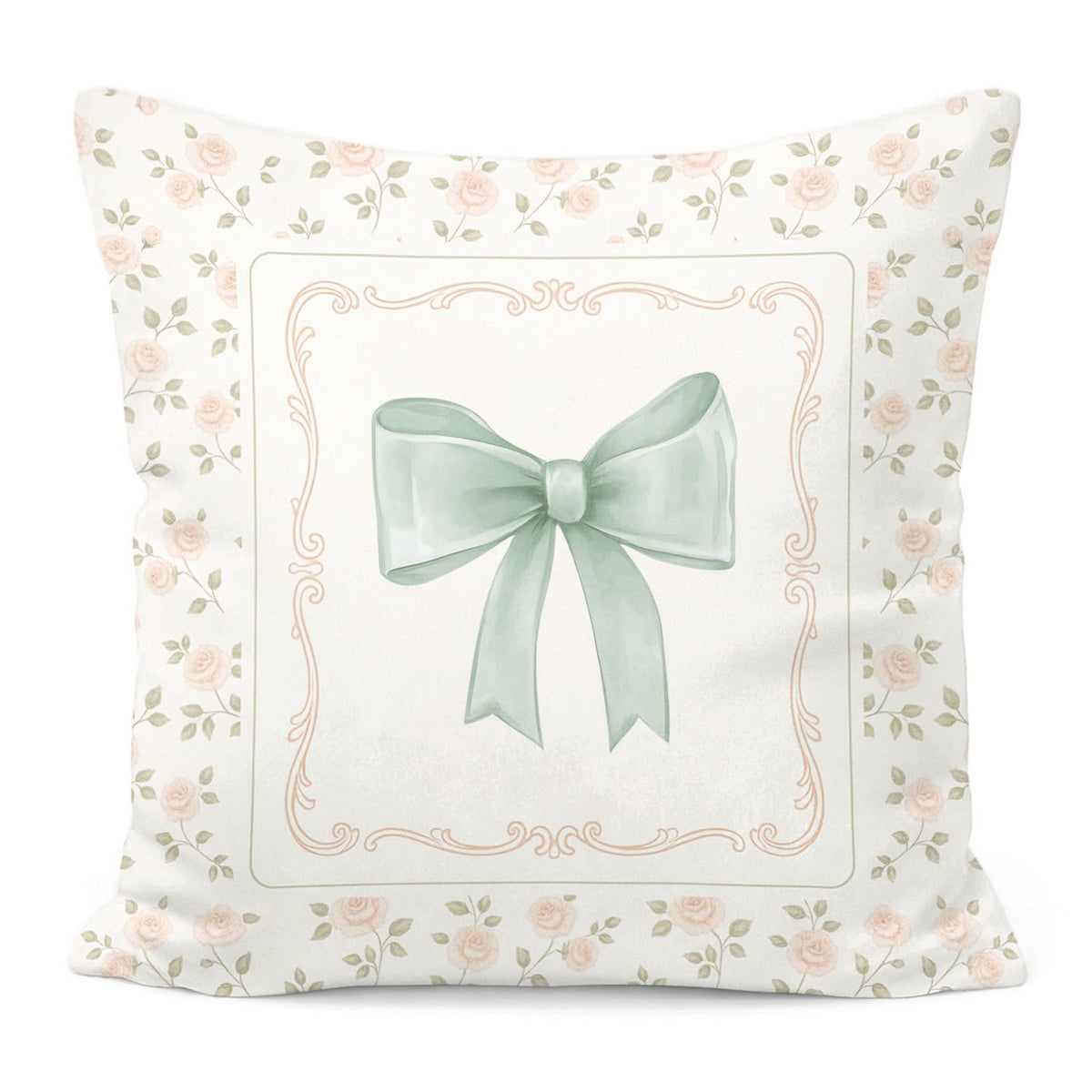Pink Bow Decorative Throw Pillow 18x18 Inch – Cute Blush Pink Striped Pillow Cover for Girls Room, Baby Nursery, Sofa or Bedroom Decor