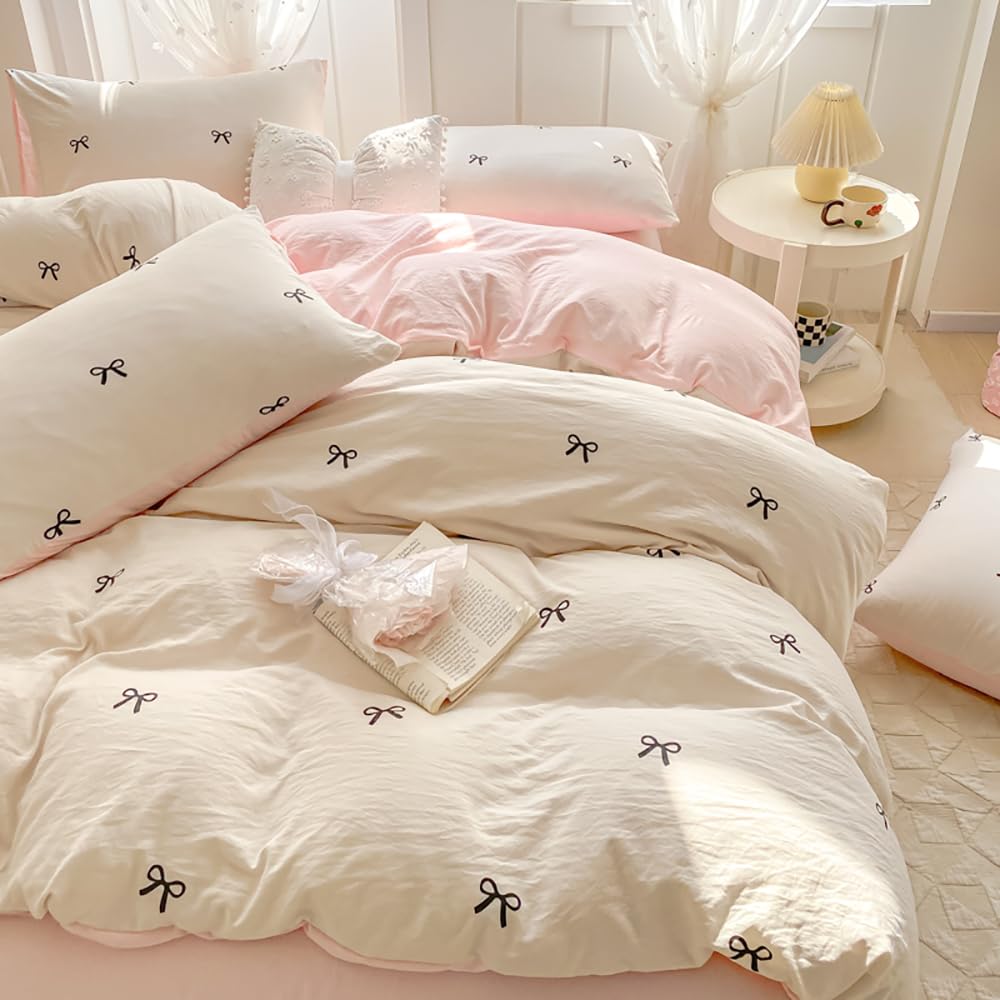 Nayoroom Gingham Duvet Cover Set Queen Pink White Plaid Checkered Bedding