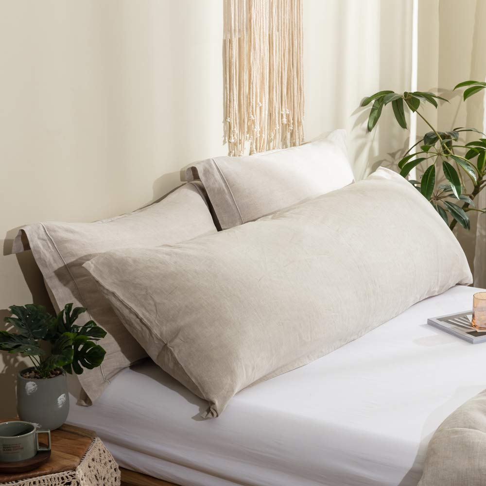 Simple&Opulence 100% French Linen Duvet Cover Set with Embroidered,3 Pcs Washed Soft Farmhouse Bedding Set with Button Closure,1 Comforter Cover and 2 Pillowshams(King,Natural Linen)