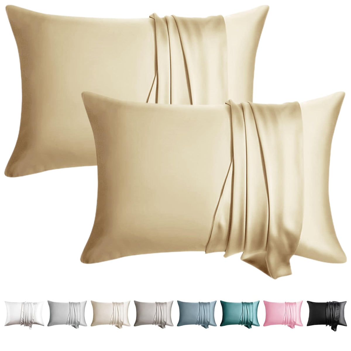 100% Silk Pillow Cases 2 Pack Queen Size Mulberry Silk Pillowcase for Hair and Skin Set of 2 Highest Grade 6A Silk Soft Breathable Cooling with Hidden Zipper, Grey