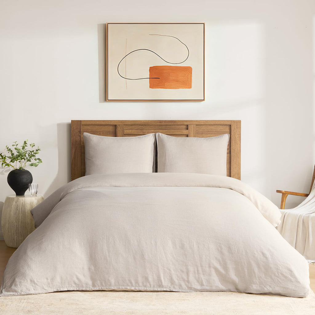 DAPU 100% French Linen Duvet Cover 3Pcs Set, 170GSM Linen Bedding, Queen