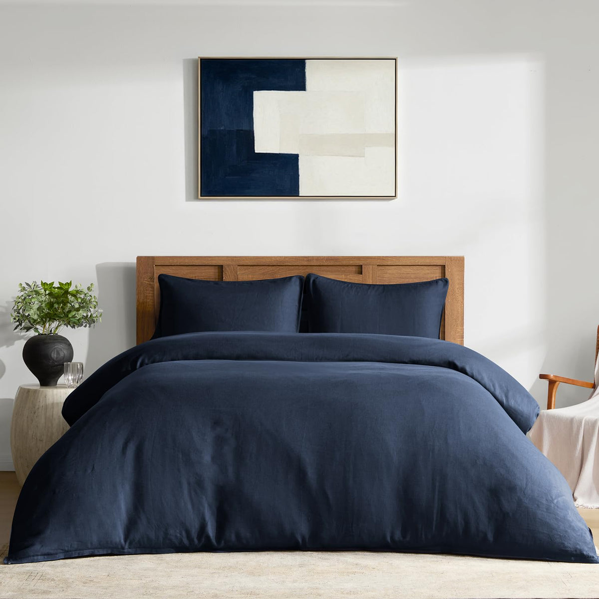 DAPU 100% French Linen Duvet Cover 3Pcs Set, 170GSM Linen Bedding, Queen