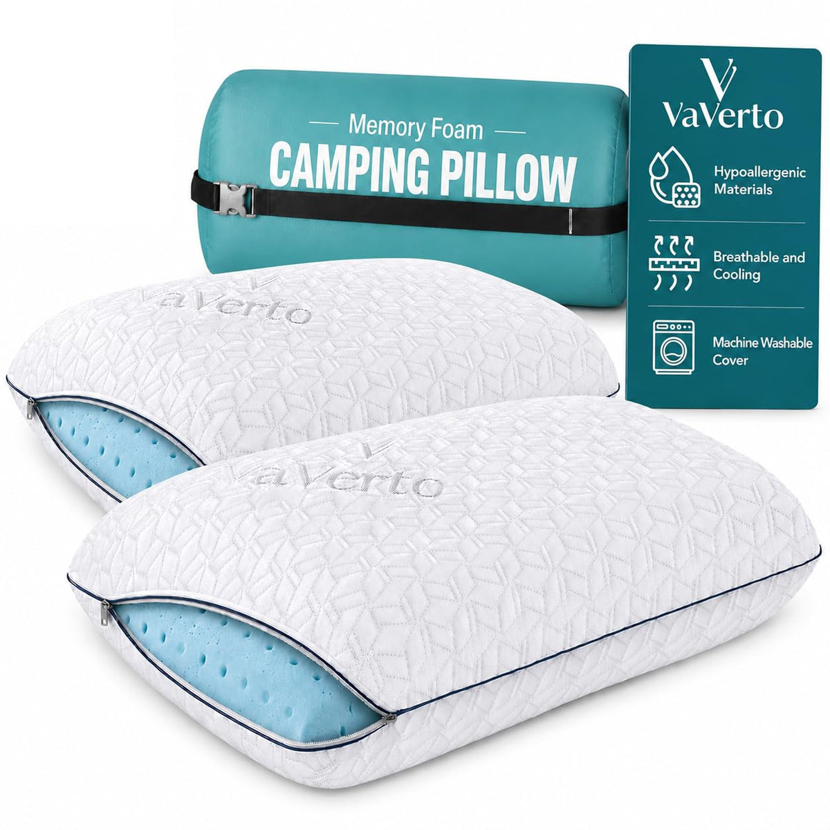 Vaverto Memory Foam Pillows - Cooling Firm Pillow - Standard Size 1-Pack