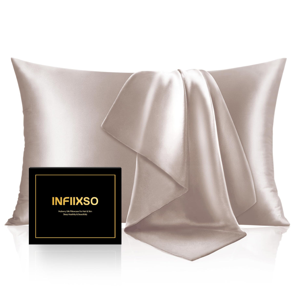 INFIIXSO Silk Pillow Cases 2 Pack, Standard Size, Hidden Zipper, Light Grey