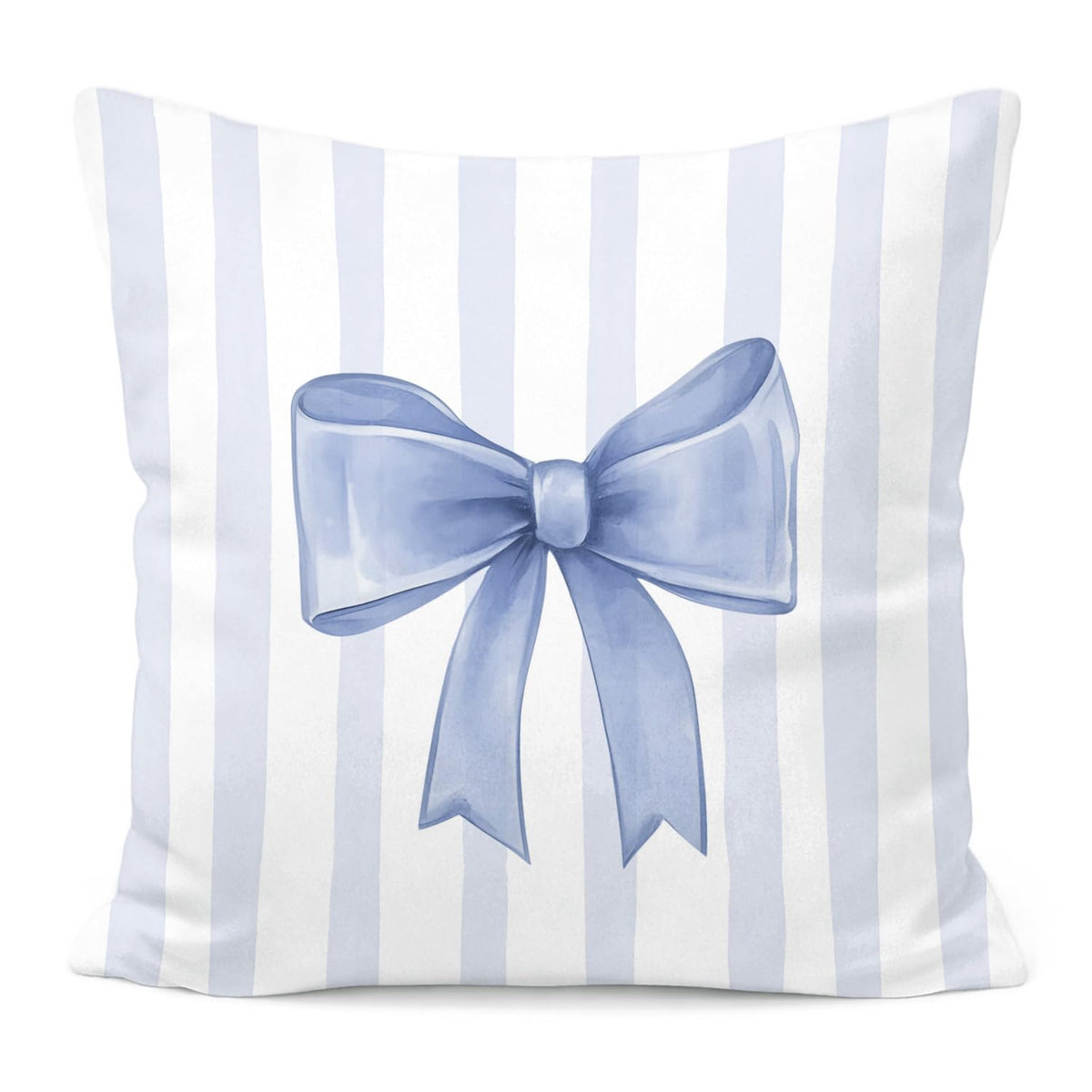 Pink Bow Decorative Throw Pillow 18x18 Inch – Cute Blush Pink Striped Pillow Cover for Girls Room, Baby Nursery, Sofa or Bedroom Decor