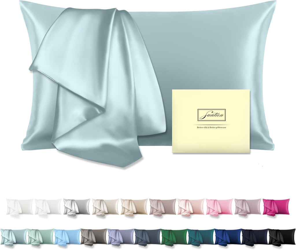 Mulberry Silk Pillowcase for Hair and Skin Standard Size 20"X 26" Pillow Case with Hidden Zipper Soft Breathable Smooth Cooling Silk Pillow Covers for Sleeping (Haze Blue,Standard,1Pcs)