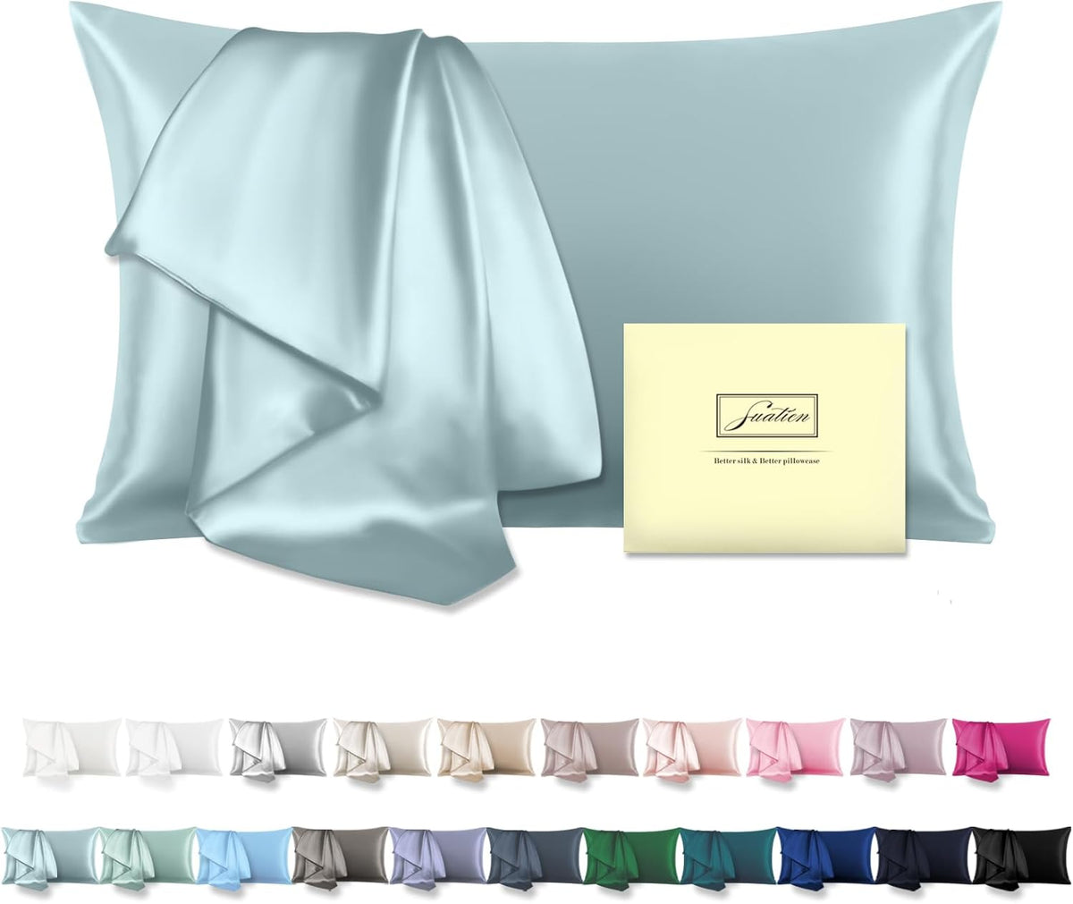 Mulberry Silk Pillowcase for Hair and Skin Standard Size 20"X 26" Pillow Case with Hidden Zipper Soft Breathable Smooth Cooling Silk Pillow Covers for Sleeping (Haze Blue,Standard,1Pcs)