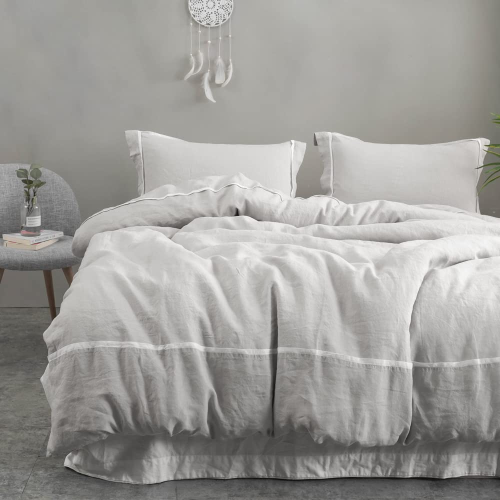 Simple&Opulence 100% Linen Duvet Cover Set, 3 Pieces Belgian Flax Breathable Bedding, King Size 104''x92'' (1 Comforter Cover+2 Pillowshams) with Tie Closure Style,Dusty Blue