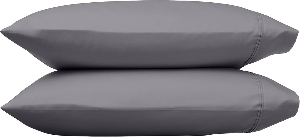 Amazon Basics 400 Thread Count 100% Cotton Pillow Cases, Soft, Wrinkle Resistant, Sateen Weave, Standard Size, 30" x 20", Dark Gray, Set of 2