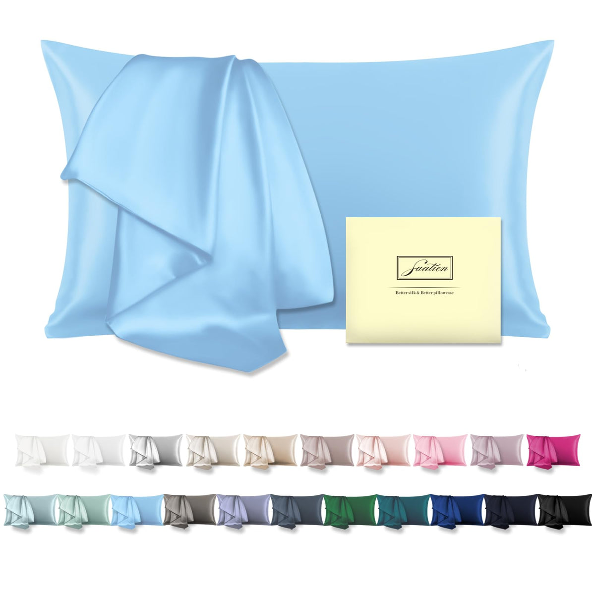 Mulberry Silk Pillowcase for Hair and Skin Standard Size 20"X 26" Pillow Case with Hidden Zipper Soft Breathable Smooth Cooling Silk Pillow Covers for Sleeping (Haze Blue,Standard,1Pcs)