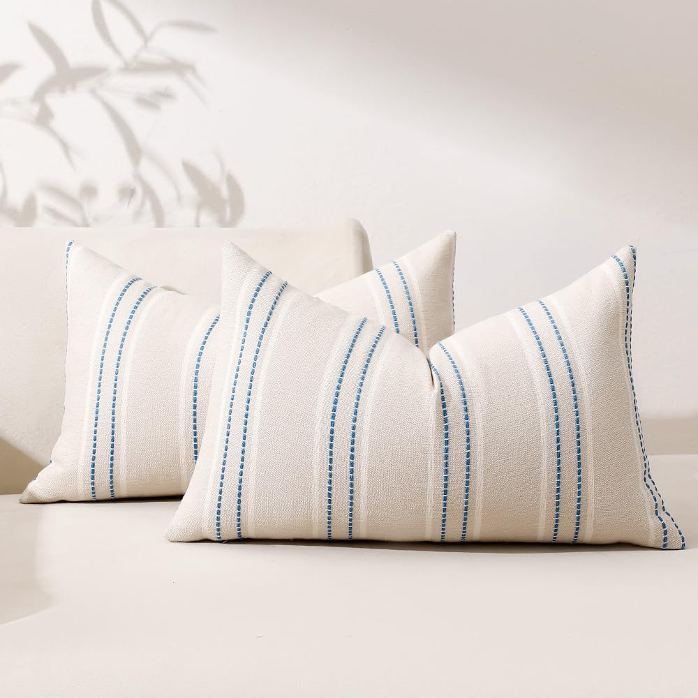Hckot Navy Blue Throw Pillow Covers 20x20 Set of 2 Striped Pillow Covers