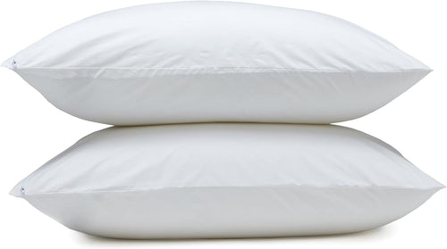 Amazon Basics Down Alternative Bed Pillows and Pillow Protector Case Set, Medium Density, Standard Size 26" x 20", Hypoallergenic, Microfiber, Washable, White, 2-Pack