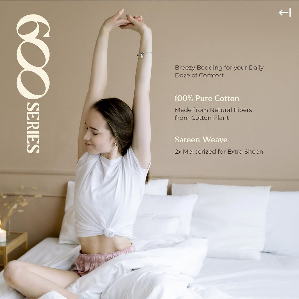 Mayfair Linen Pillow Cases Queen Size - Luxury 600 Series Egyptian Cotton Pillow Cases Queen Size Set of 2 (White), Soft, Cooling & Breathable Sateen Weave Hotel Pillowcovers - Voyage Collection