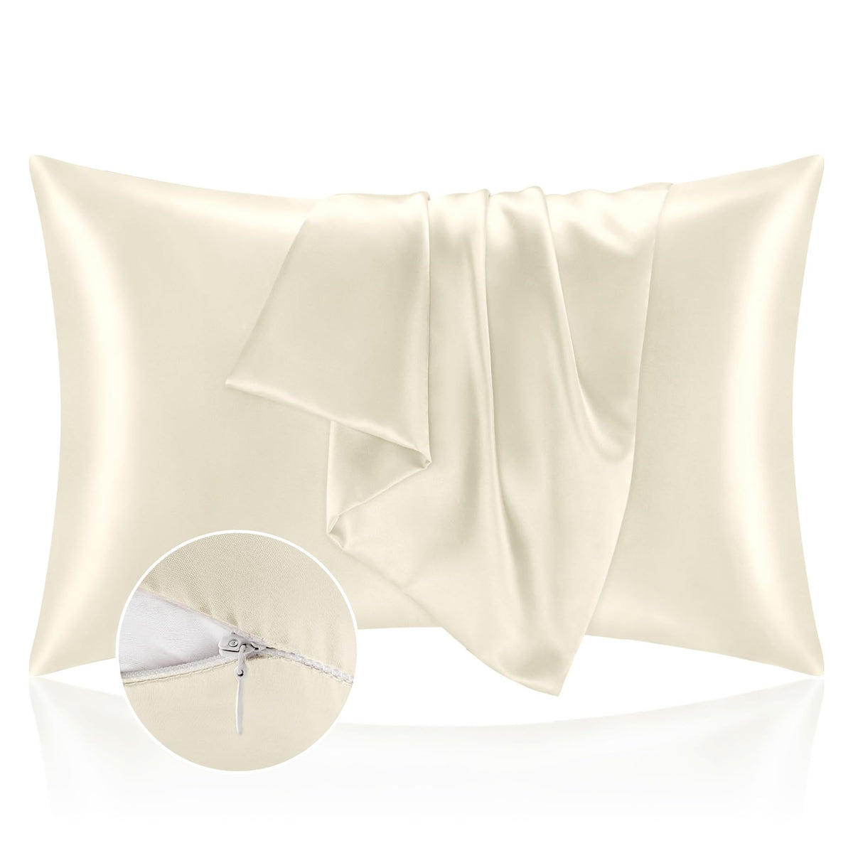 BEDELITE Zipper Satin Pillowcases, Standard Size 20"x26", Black, Set of 2