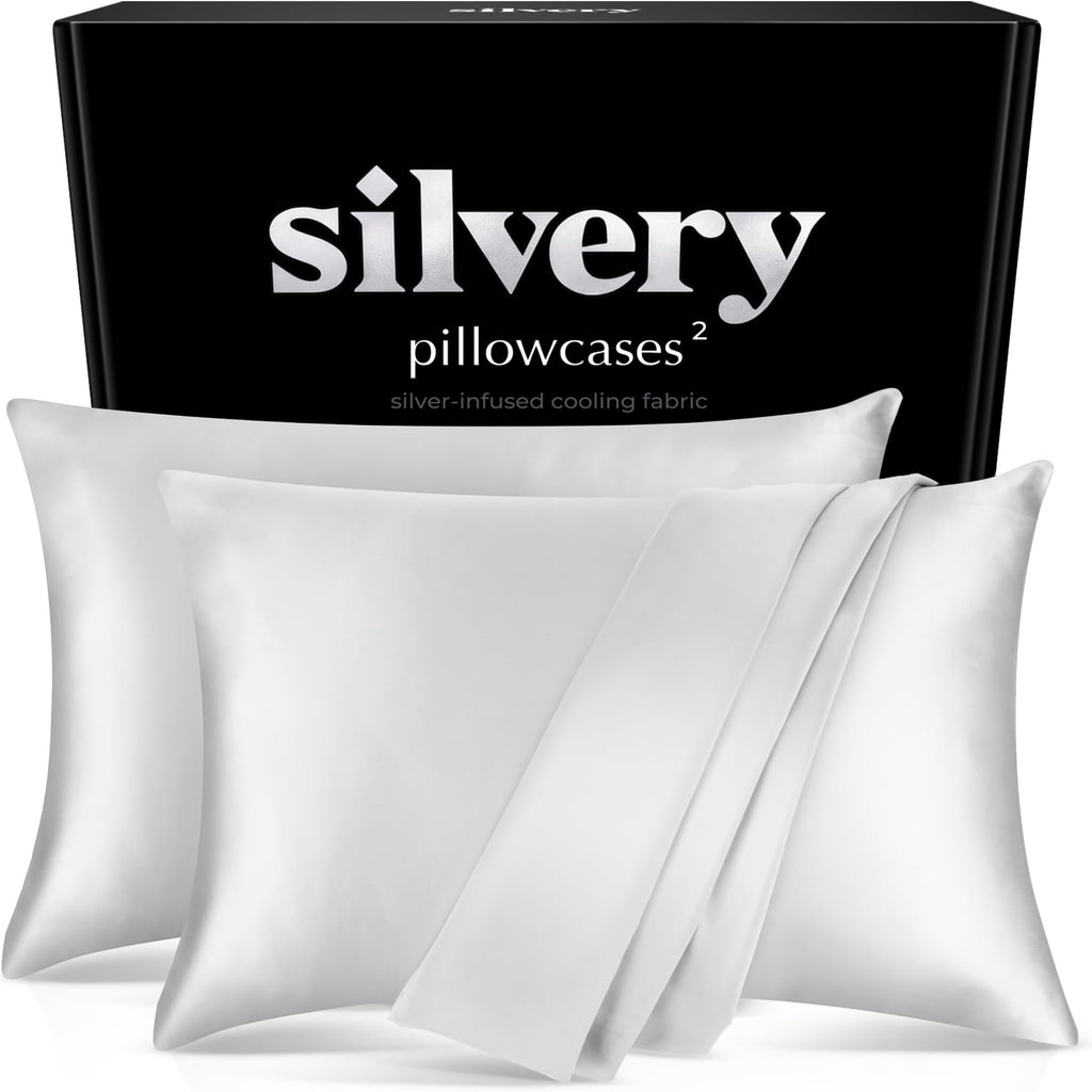 Silvery Silver Infused Pillowcase Set - 2 Pack Self-Cooling Pillowcases with Self-Cleaning Silvery Technology™ for Hygienic Sleep - Luxurious Silky Soft Comfort (Gray, Queen (U.S. Standard))