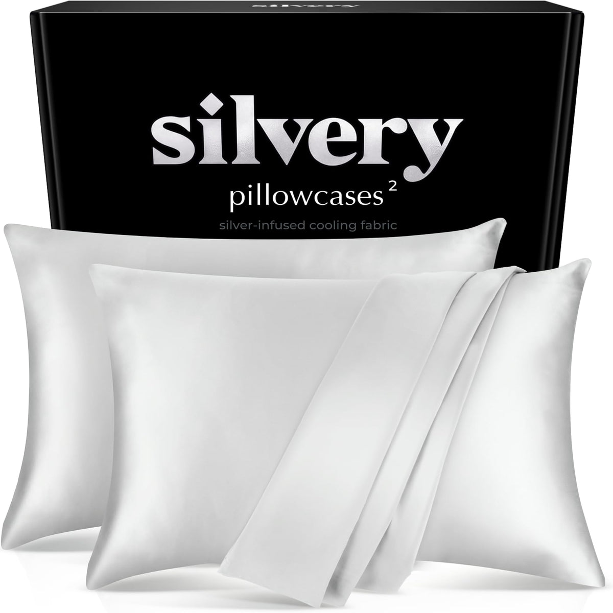 Silvery Silver Infused Pillowcase Set - 2 Pack Self-Cooling Pillowcases with Self-Cleaning Silvery Technology™ for Hygienic Sleep - Luxurious Silky Soft Comfort (Gray, Queen (U.S. Standard))