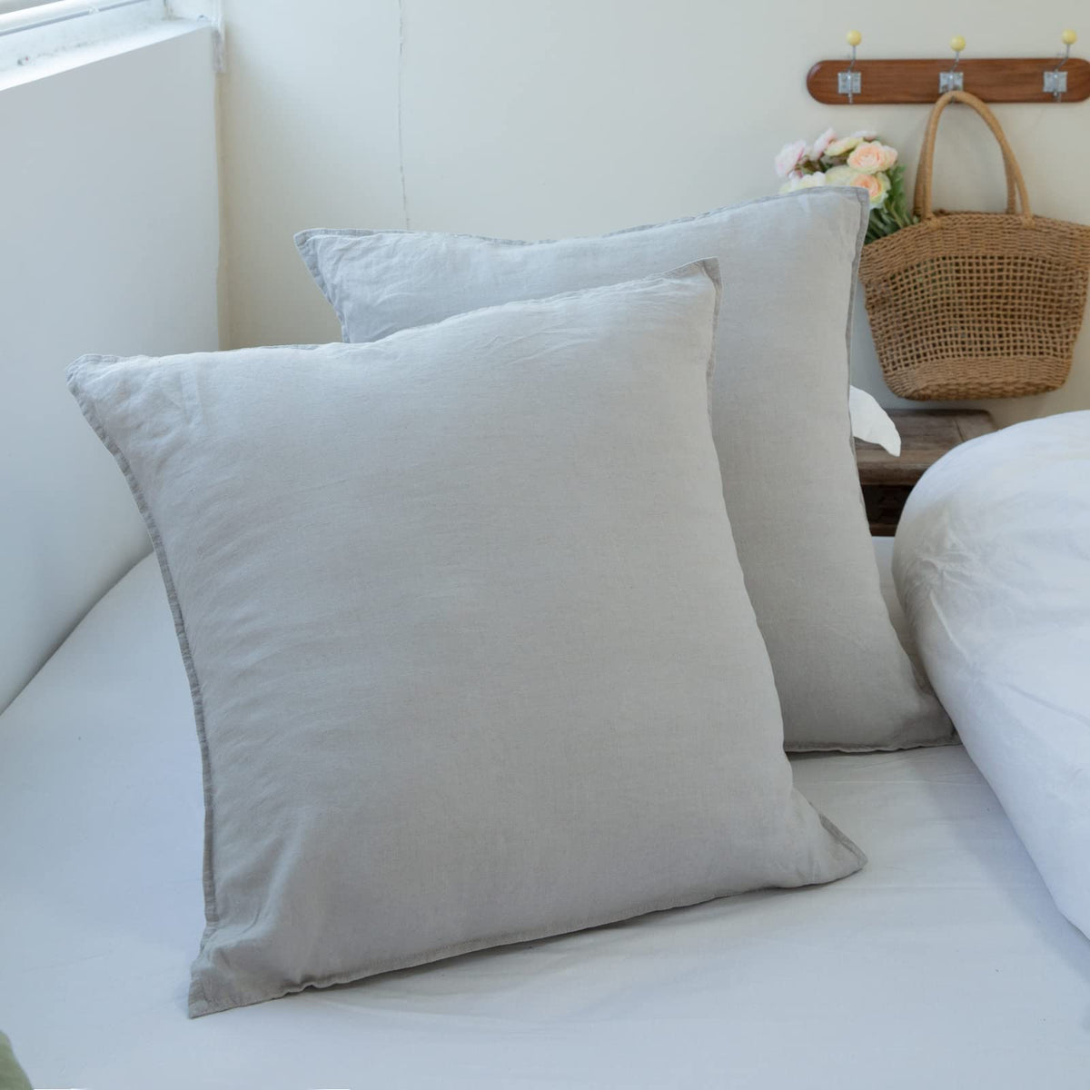 Simple&Opulence 100% Linen Duvet Cover Set 3pcs Basic Style Natural French Washed Flax Solid Color Soft Breathable Farmhouse Bedding with Button Closure - Linen, King