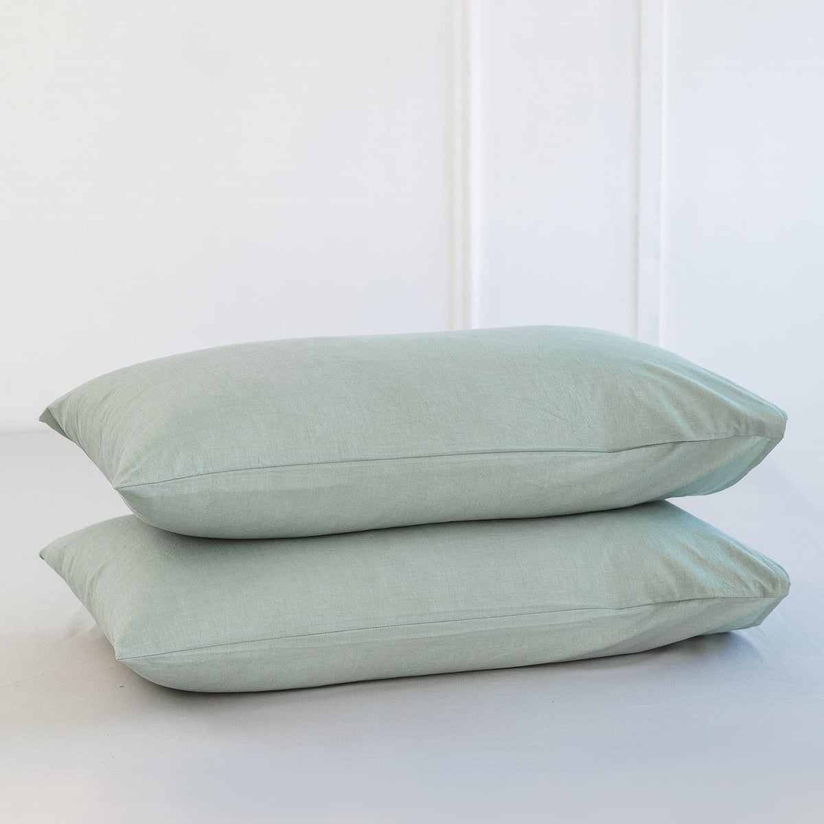 MOOMEE Pillowcase Set of 2 100% Washed Cotton Linen-Like Standard