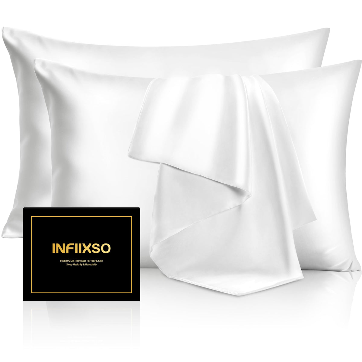 INFIIXSO Silk Pillow Cases 2 Pack, Standard Size, Hidden Zipper, Light Grey