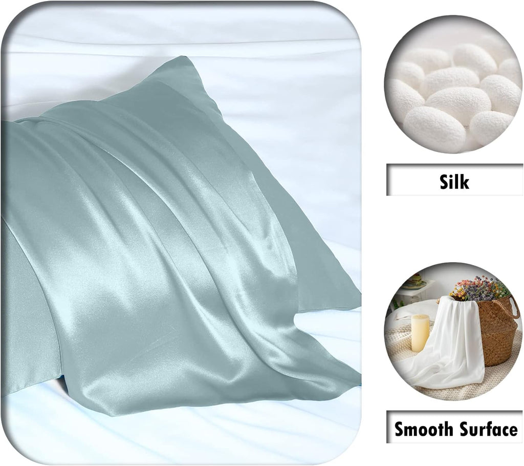Mulberry Silk Pillowcase for Hair and Skin Standard Size 20"X 26" Pillow Case with Hidden Zipper Soft Breathable Smooth Cooling Silk Pillow Covers for Sleeping (Haze Blue,Standard,1Pcs)