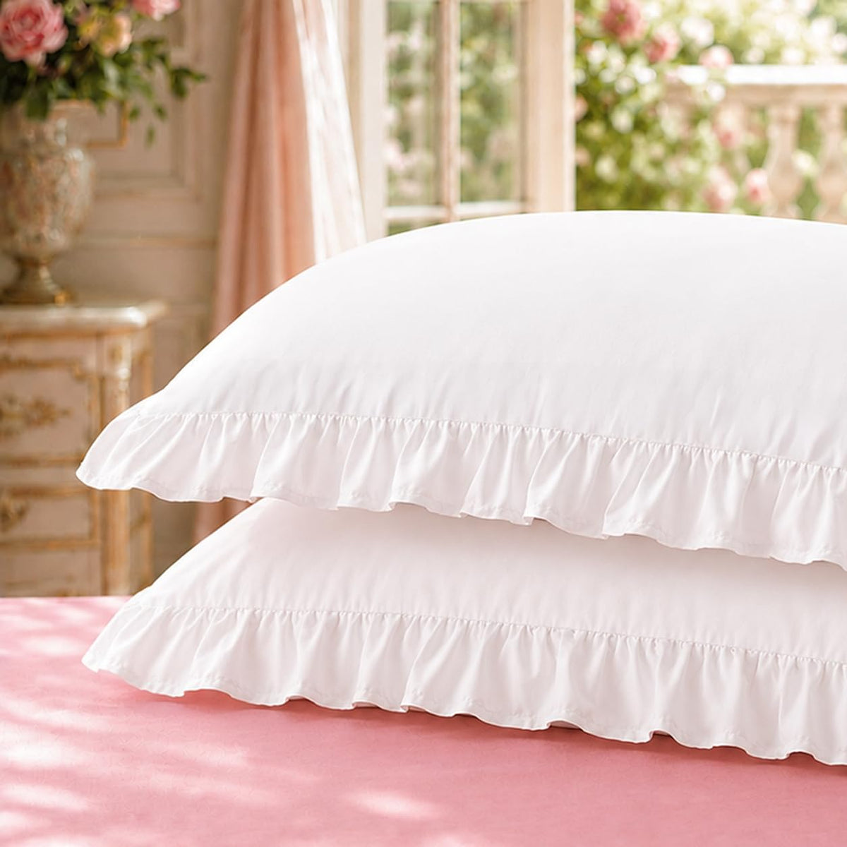 Bedsure Ruffle Pillow Cases Standard Size Set of 2, White Pillow Shams