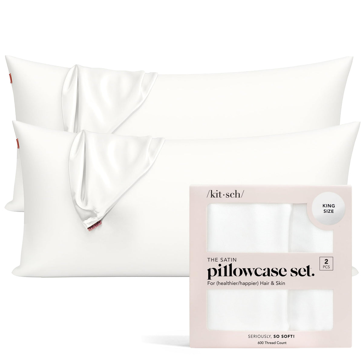 Kitsch Satin Pillowcase with Zipper - Standard Size, Ivory