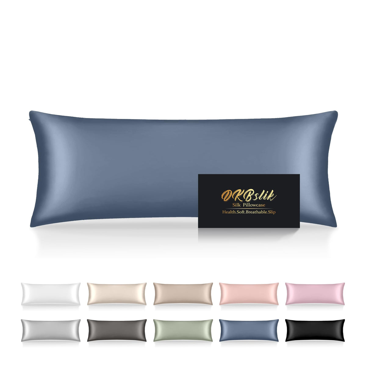 Silk Pillowcase for Hair and Skin, Mulberry Silk Pillow Cases Standard Size, Anti Acne Cooling Sleep Both Sides Natural Silk Satin Pillow Covers with Hidden Zipper, Gifts for Women Men, Ash Blue