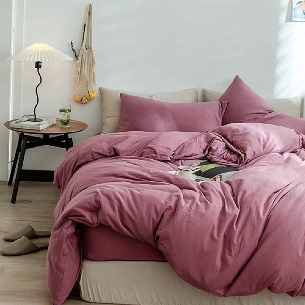 Purple Bedding Duvet Cover Full Size 3 Pieces Pale Mauve Duvet Cover Boho Solid Bedding Set Luxury Soft Jersey Knit Cotton Comforter Cover with 2 Pillowcases Breathable Soft Mauve Color Bedding Set