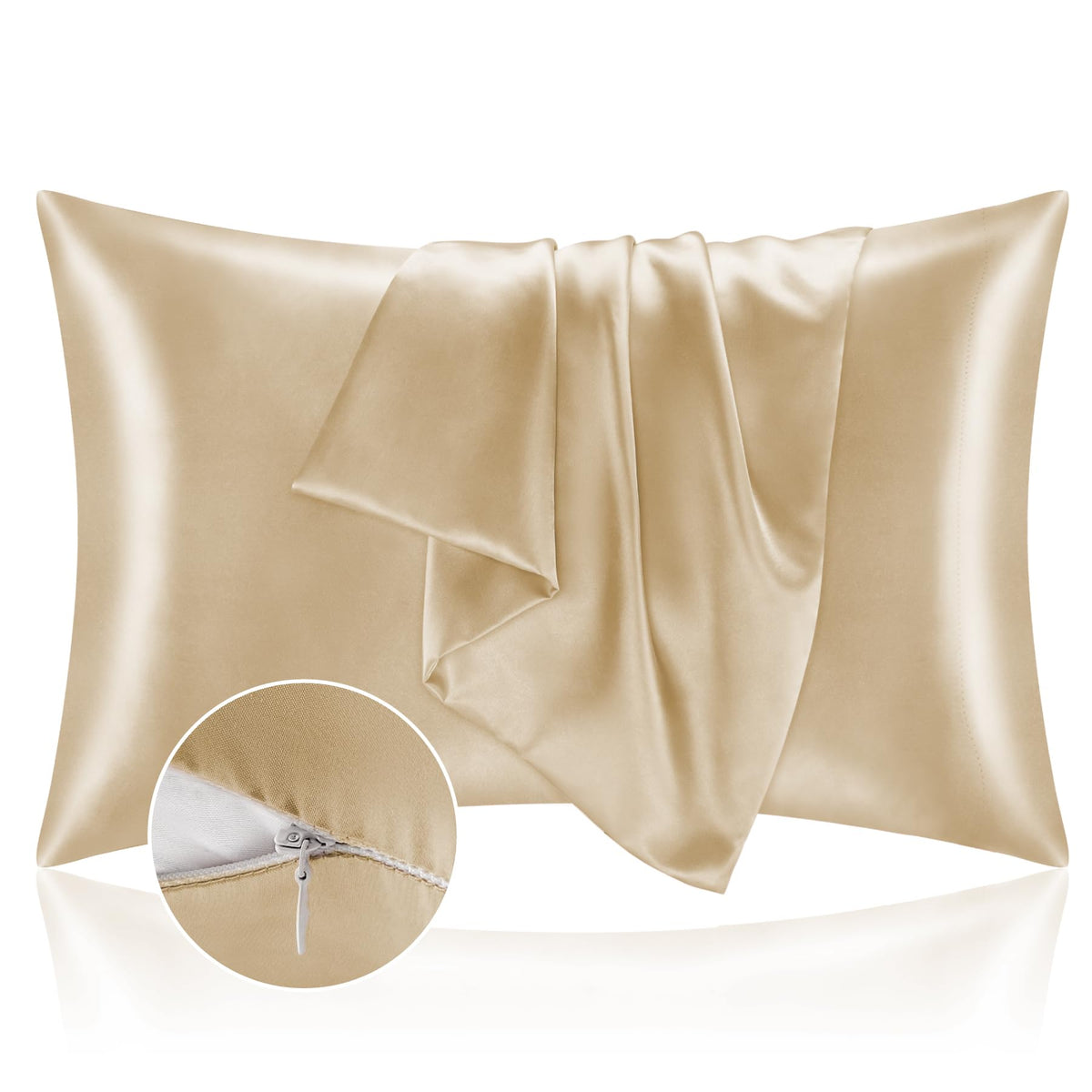 BEDELITE Zipper Satin Pillowcases, Standard Size 20"x26", Black, Set of 2