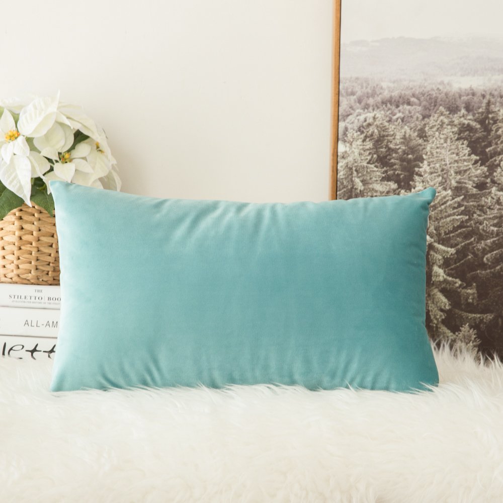 MIULEE Velvet Pillow Cover Soft Luxury Decorative Throw Pillow Cover Single Rectangle Cushion Case for Spring Couch Sofa Bedroom Car Decor,12x20 Inch Sage Green