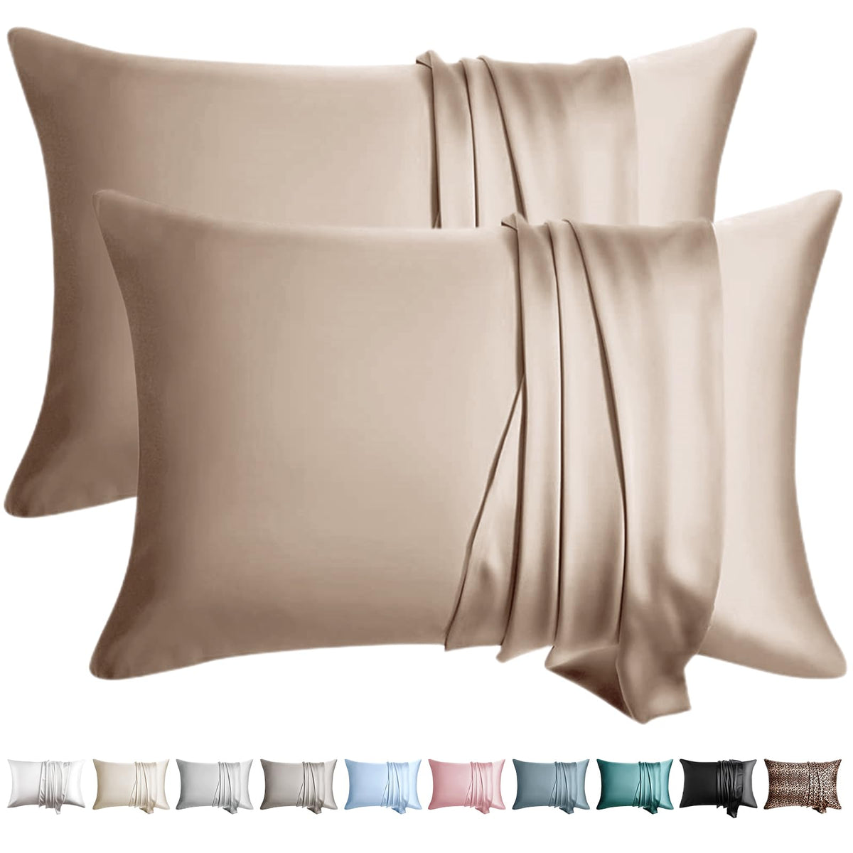100% Silk Pillow Cases 2 Pack Queen Size Mulberry Silk Pillowcase for Hair and Skin Set of 2 Highest Grade 6A Silk Soft Breathable Cooling with Hidden Zipper, Grey