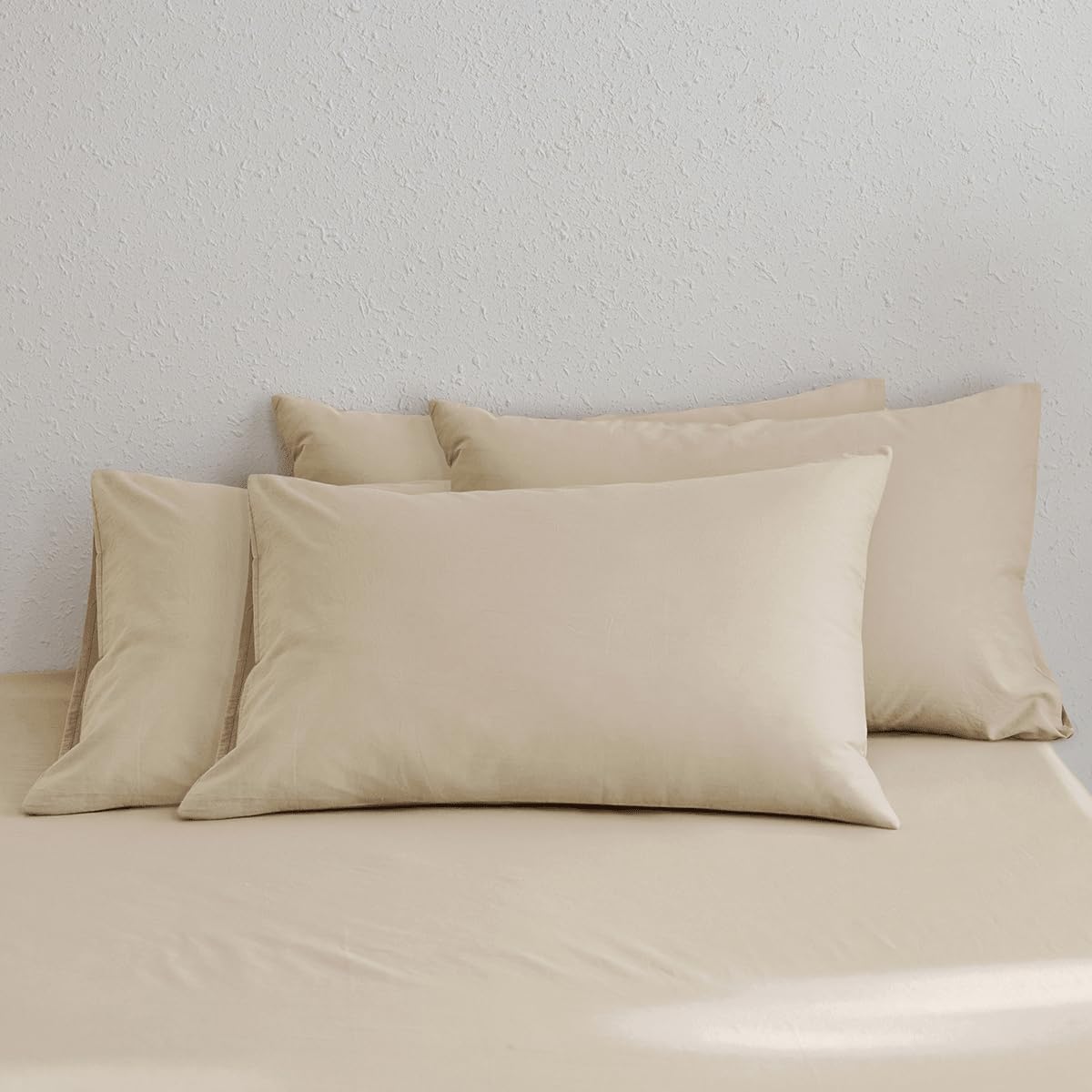 MOOMEE Pillowcase Set of 2 100% Washed Cotton Linen-Like Standard
