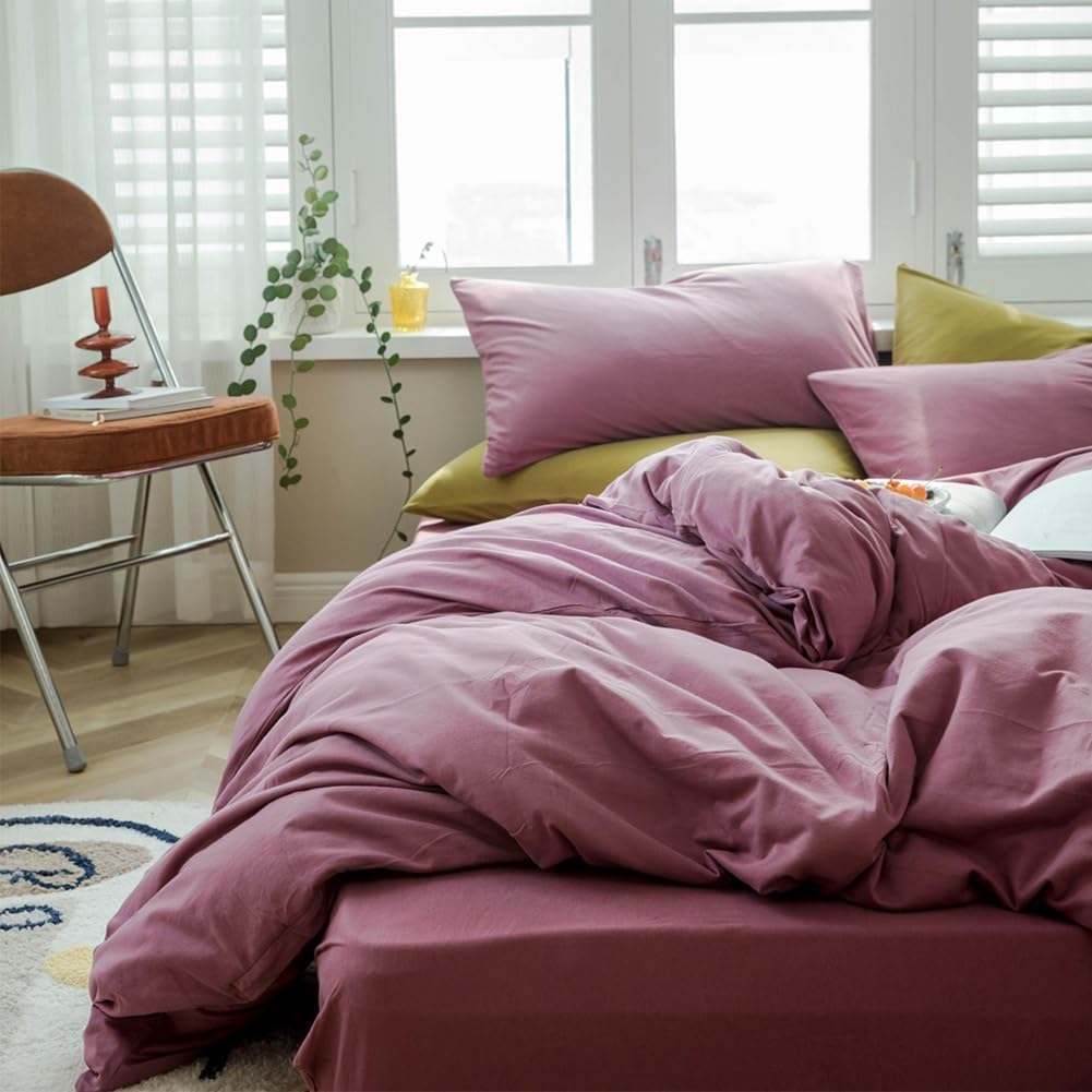 Purple Bedding Duvet Cover Full Size 3 Pieces Pale Mauve Duvet Cover Boho Solid Bedding Set Luxury Soft Jersey Knit Cotton Comforter Cover with 2 Pillowcases Breathable Soft Mauve Color Bedding Set