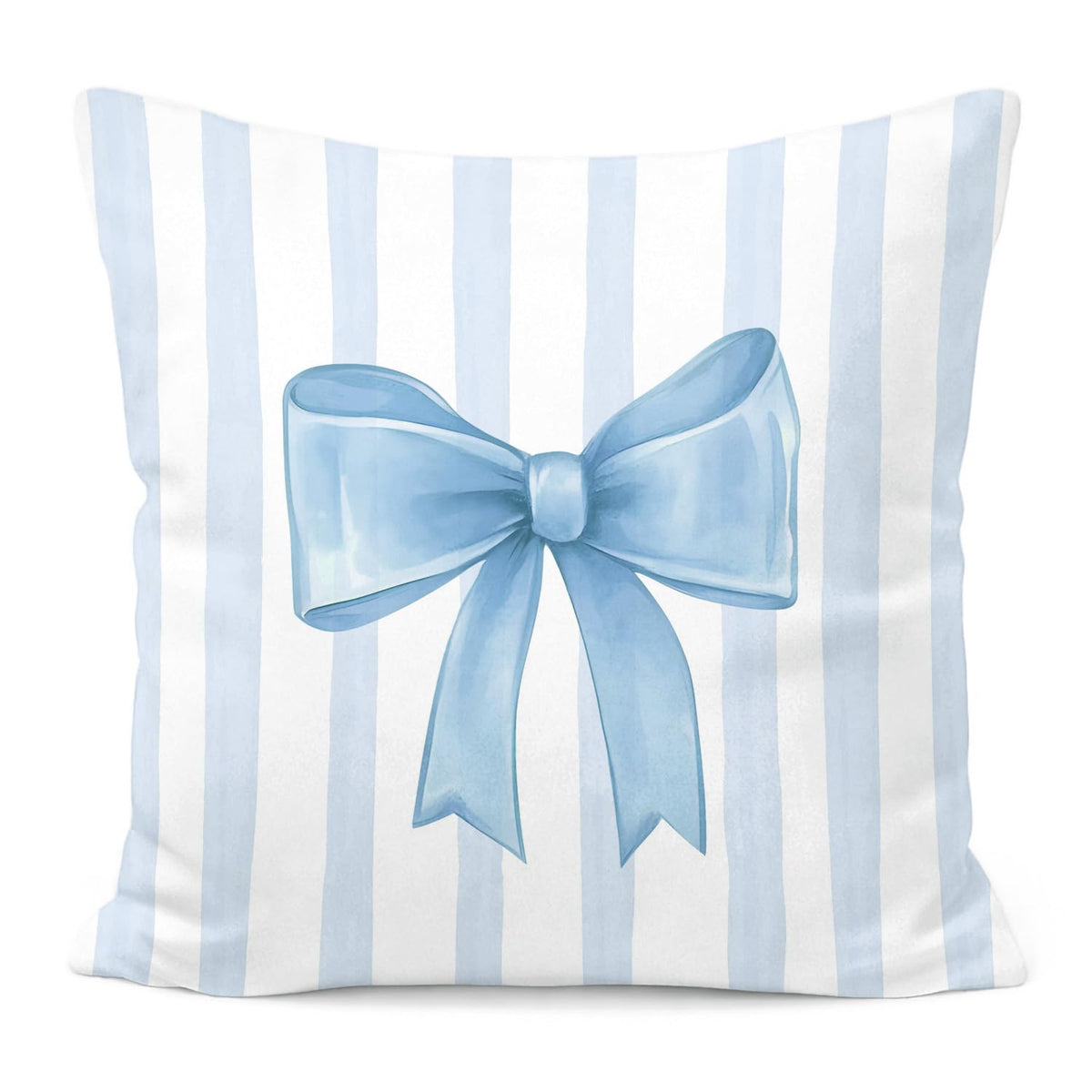 Pink Bow Decorative Throw Pillow 18x18 Inch – Cute Blush Pink Striped Pillow Cover for Girls Room, Baby Nursery, Sofa or Bedroom Decor