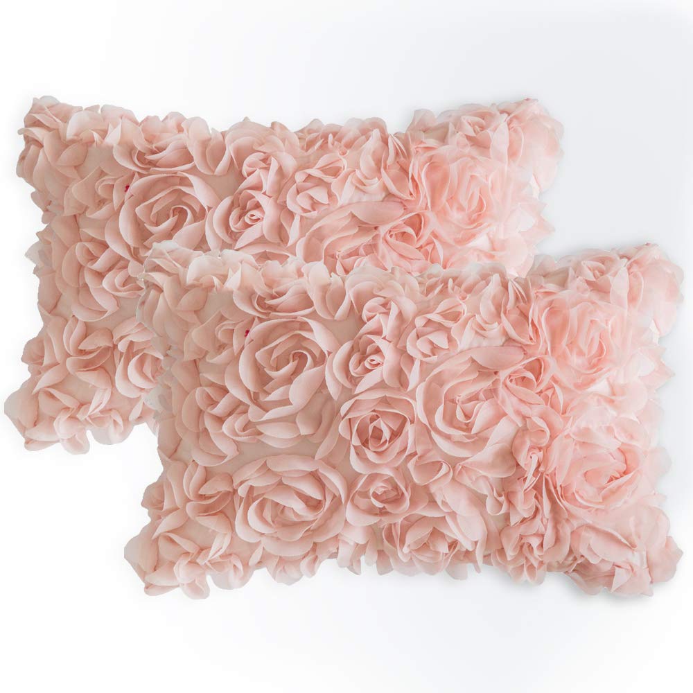 MIULEE Decorative Rose Flower Pillow Cover Pack of 1 Peach Pink 12x20 Inch