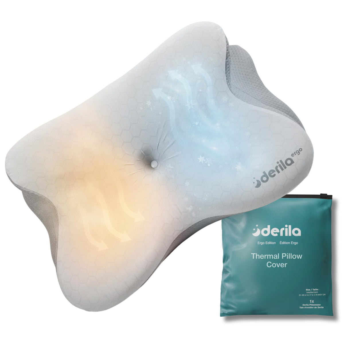 Derila Ergo Pillowcase Cervical Neck Pillow for Sleeping Pillow Case Contour Memory Foam Pillows for Back, Side Sleeper (Pillowcase - 21.25 x 14.17 x 4.72 in) Pillow Case only