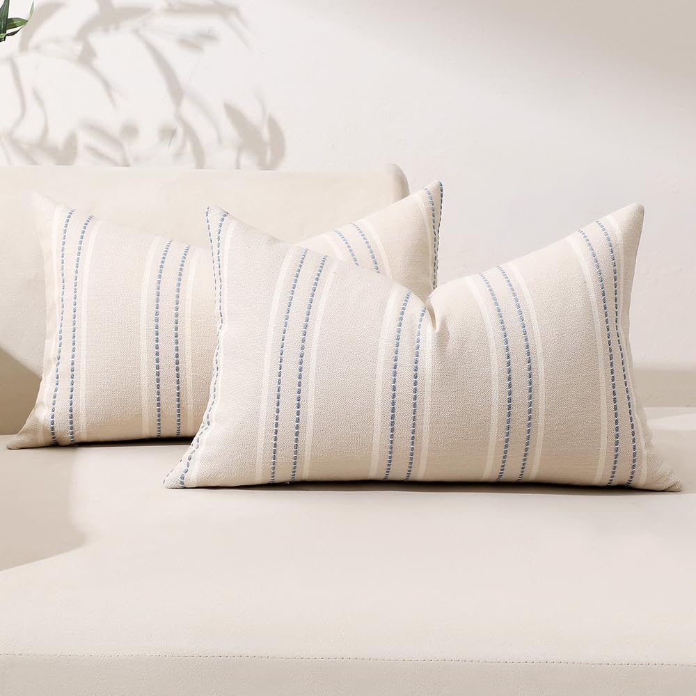 Hckot Navy Blue Throw Pillow Covers 20x20 Set of 2 Striped Pillow Covers