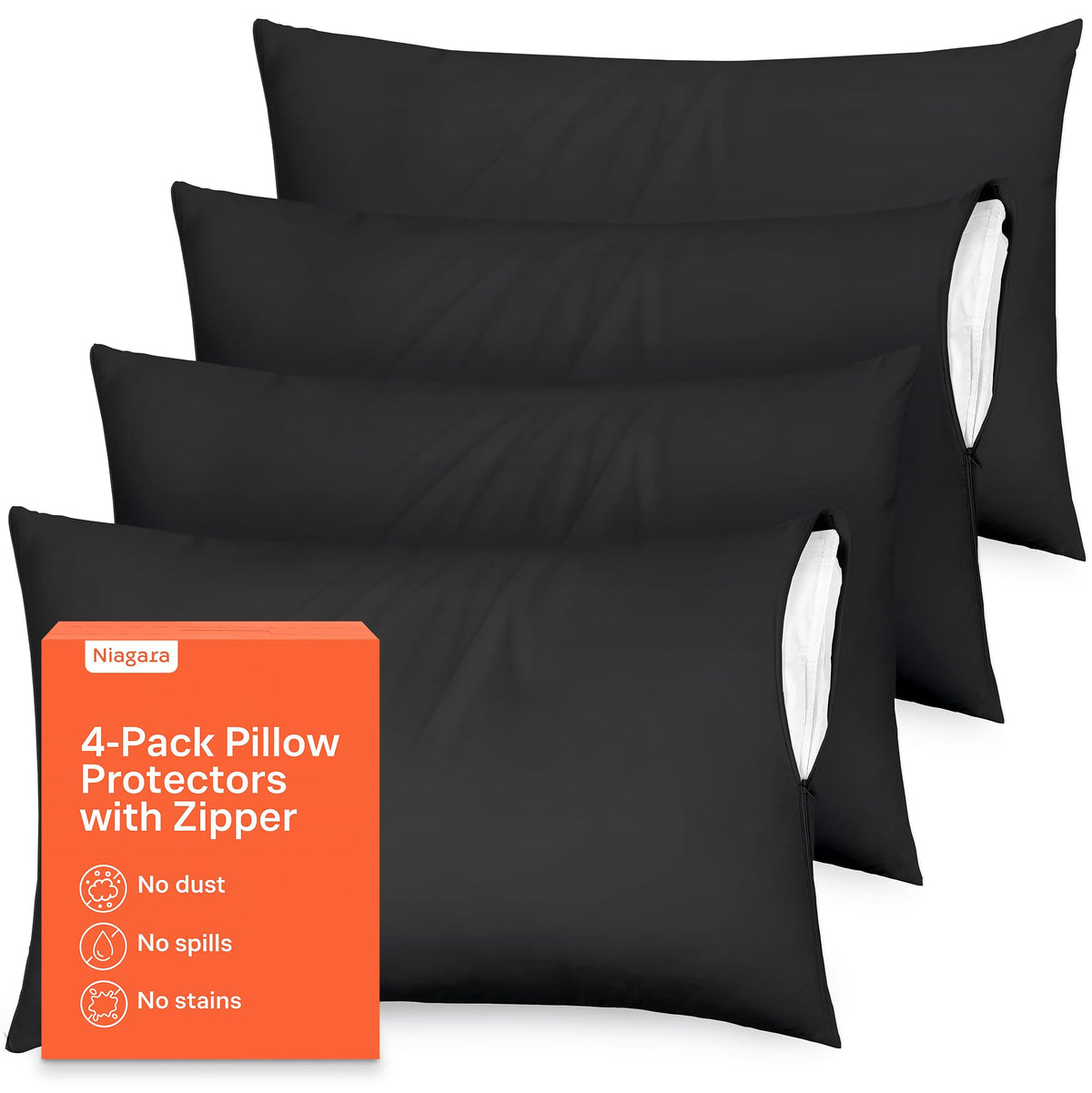 Ultra Soft Pillow Protectors with Zipper - Standard Size - Set of 2 - White