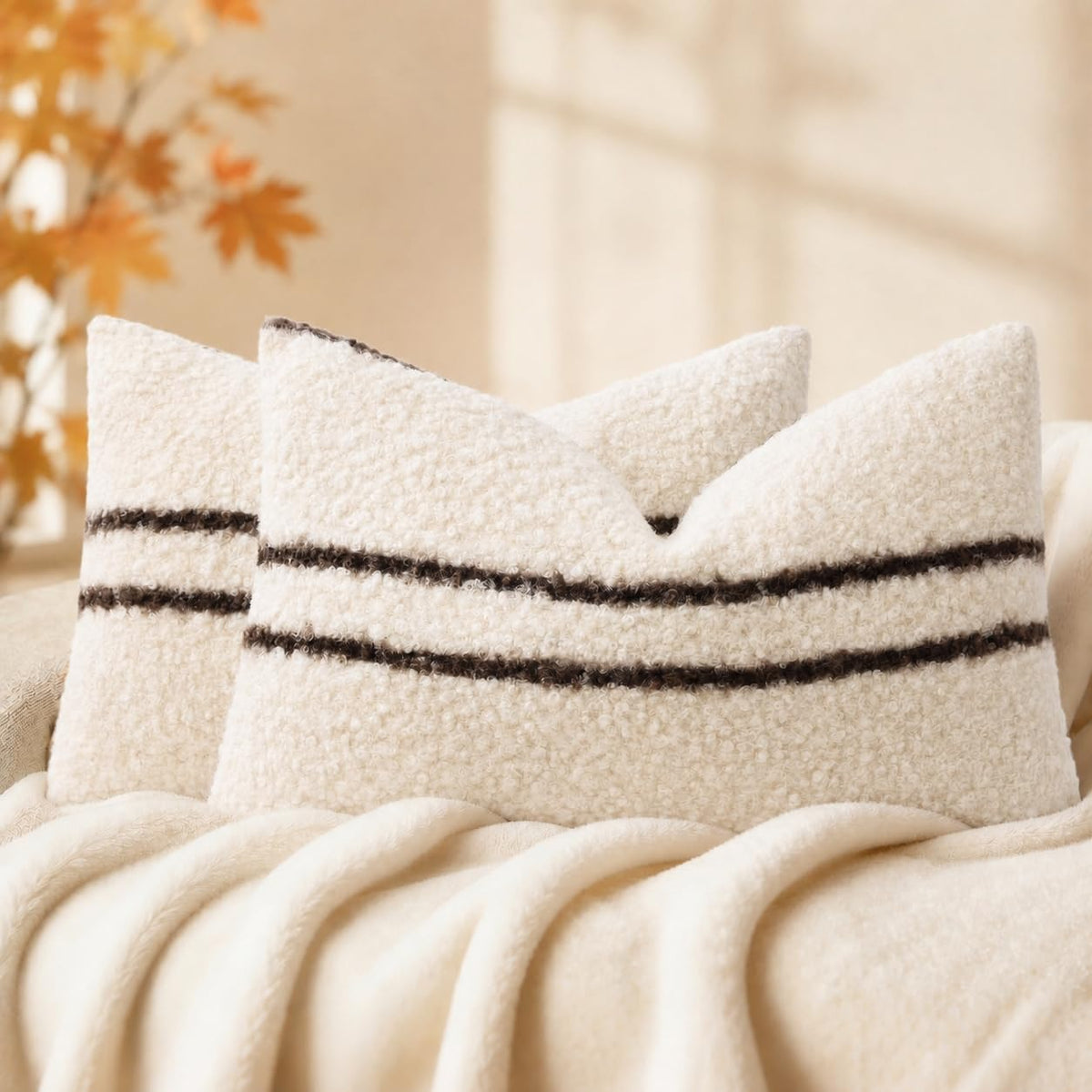 decorUhome Faux Fur Plaid Throw Pillow Covers 20X20 Set of 2 Khaki Brown