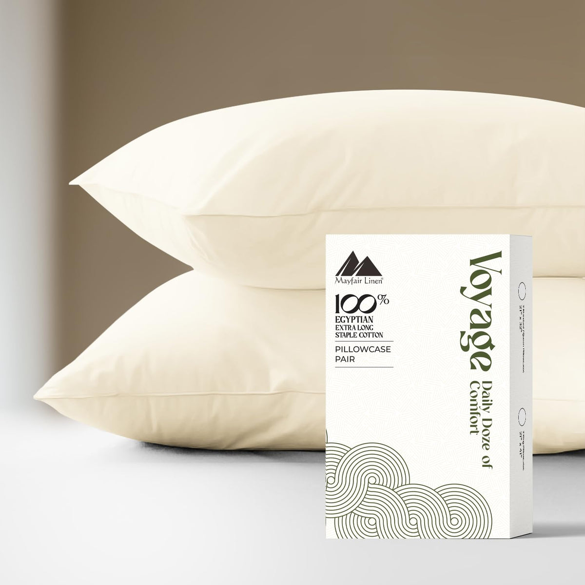 Mayfair Linen Pillow Cases Queen Size - Luxury 600 Series Egyptian Cotton Pillow Cases Queen Size Set of 2 (White), Soft, Cooling & Breathable Sateen Weave Hotel Pillowcovers - Voyage Collection