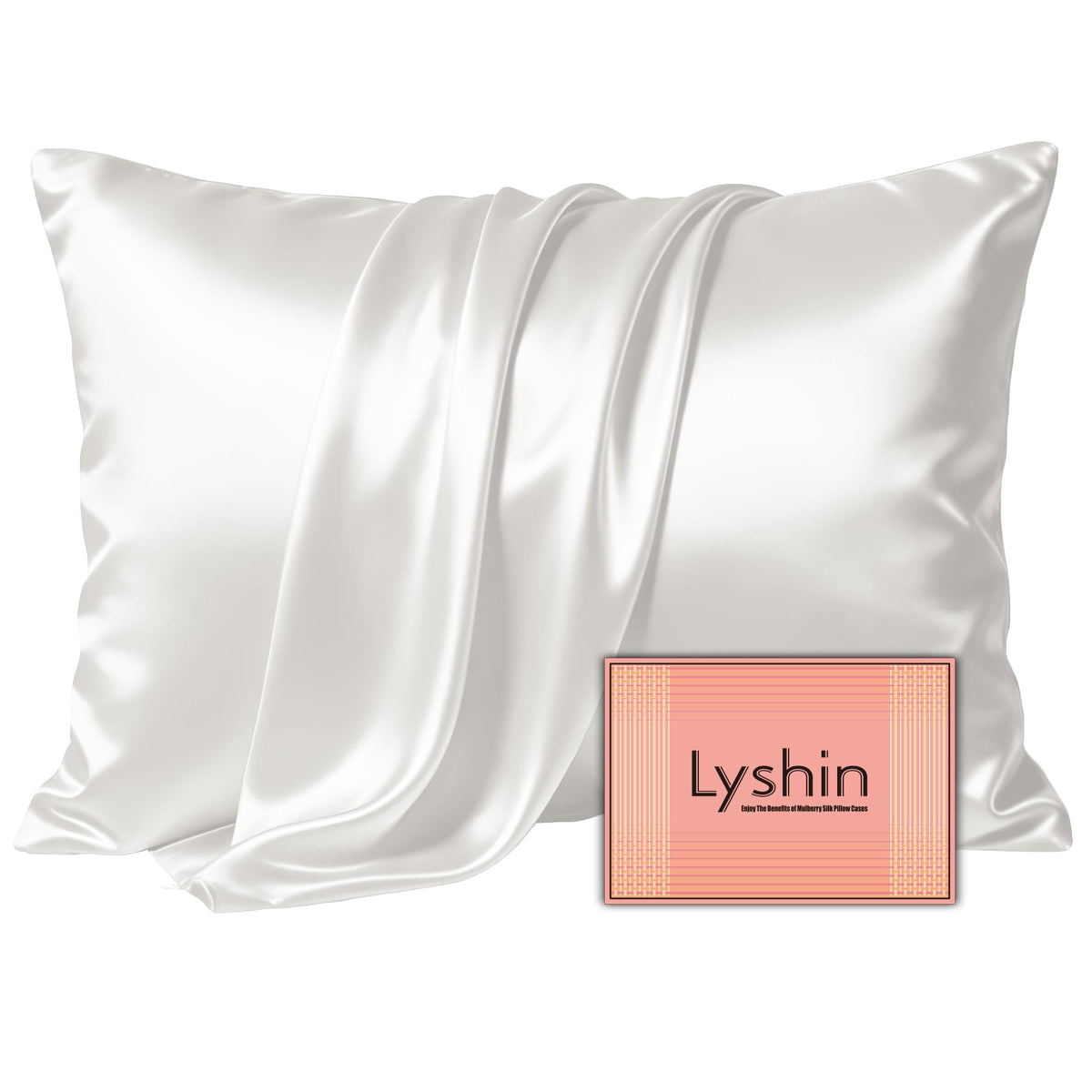 LYSHIN White Silk Pillow Cases Standard Size with Hidden Zipper